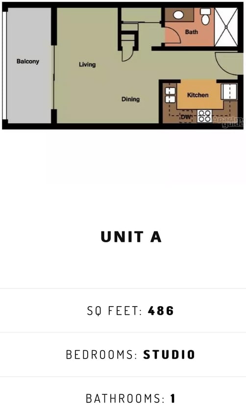 Floor Plan - Studio, 1 Bathroom - A