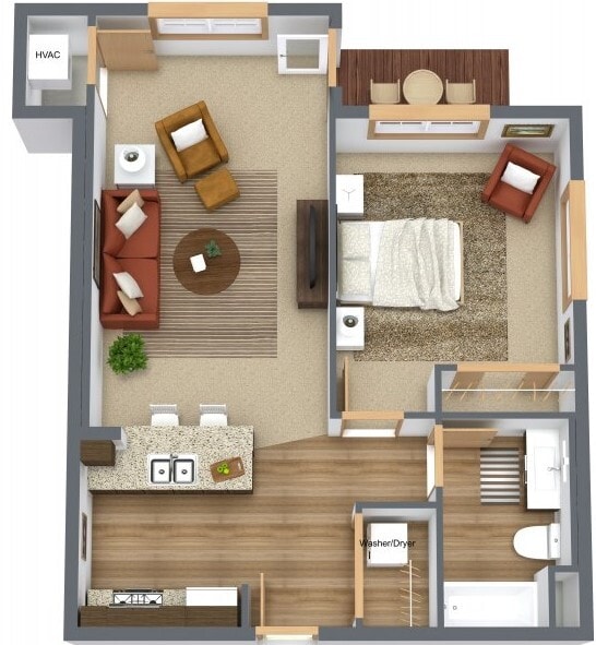 Floor Plan - 1 Bedroom/1 Bath Apartment