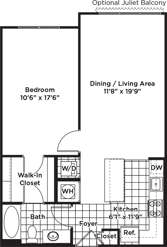 Floor Plan - 1 Bedroom 1 Bath - A20