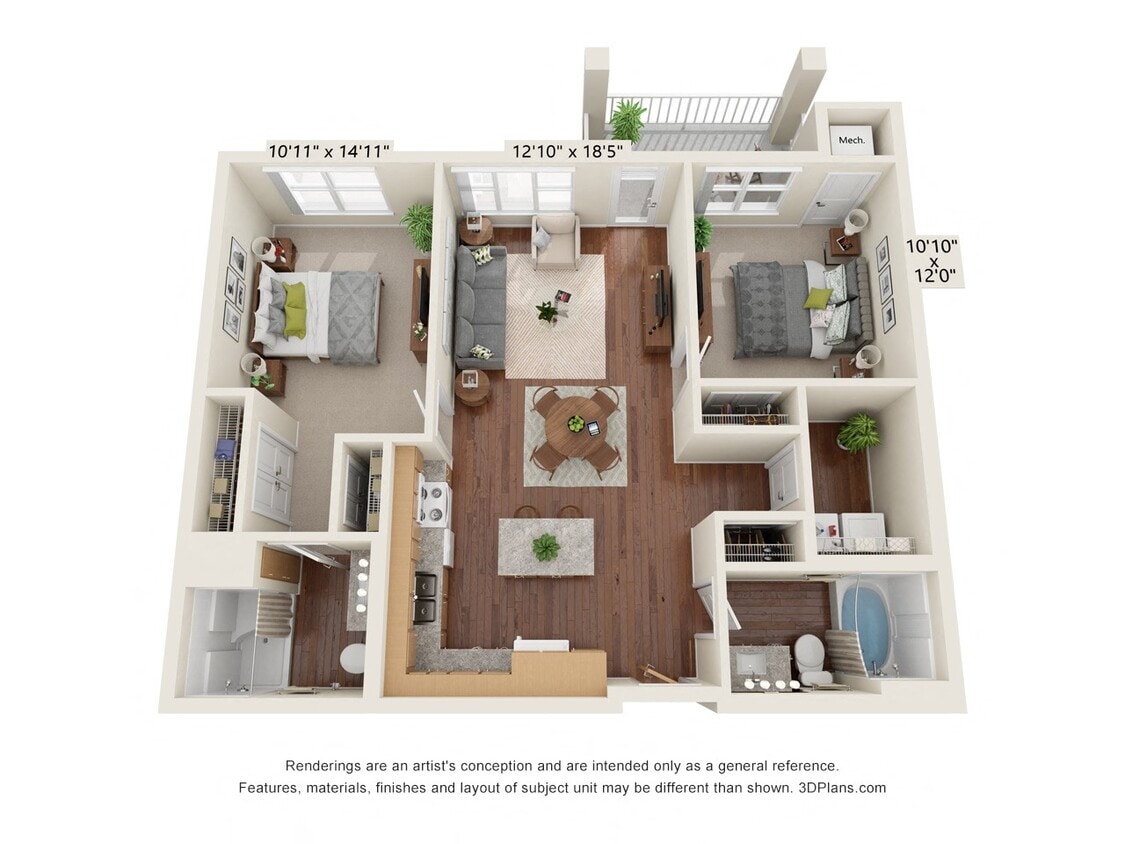 Floor Plan - Two Bedroom 2C (Audio/Visual Impaired)