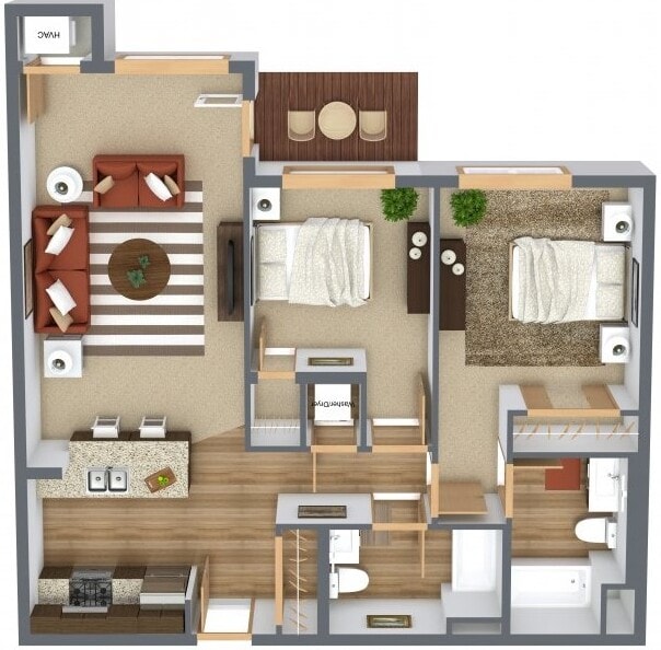 Floor Plan - 2 Bedroom/2 Bath Apartment