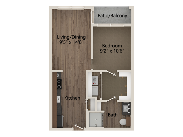 S1 1 Bedroom 1 Bathroom 526 sq ft - S1