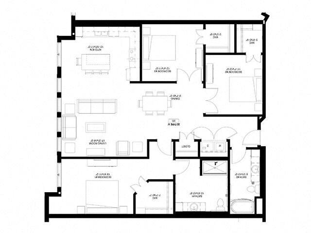 Floor Plan - Three Bedroom - D (Wheelchair Accessible)