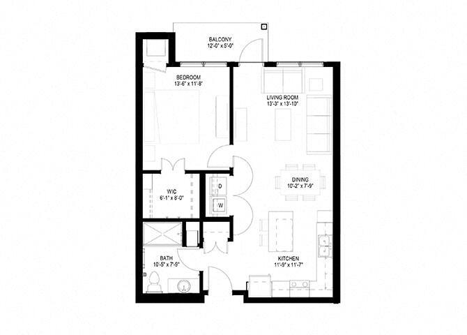 Floor Plan - One Bedroom - D (Balcony)