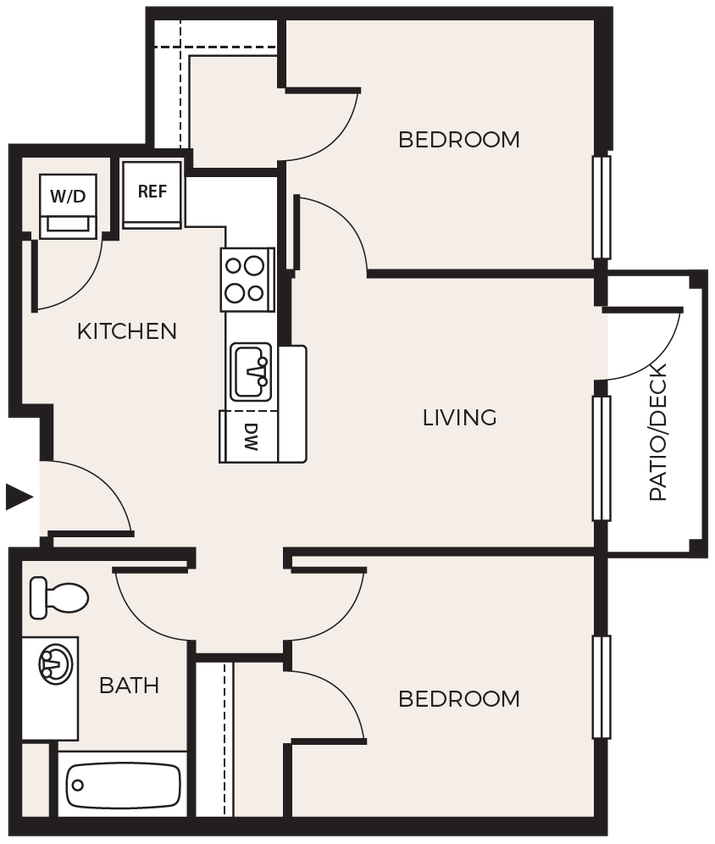 Floor Plan - 2 Bed 1 Bath  B2
