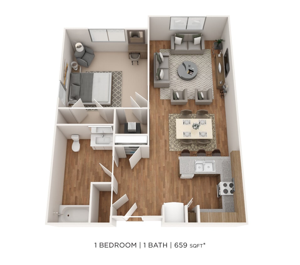 Floor Plan - One Bedroom- 659 sqft