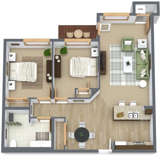 Floor Plan - 2 Bedroom/1 Bath HC (Building B)