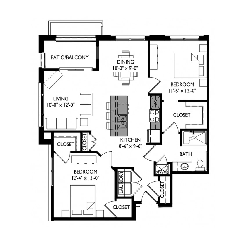 Floor Plan - Two Bedroom - One Bathroom