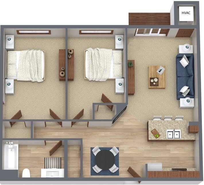 Floor Plan - 2 BR 1 BA Income Restricted