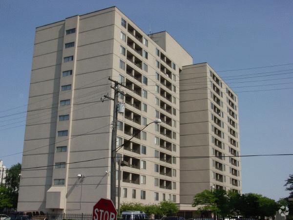 Northwest corner from St. John Detroit Riverview Hospital - Sheridan Place II Apartments