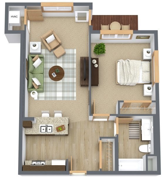 Floor Plan - 1 Bedroom/1 Bath Apartment (Building B)