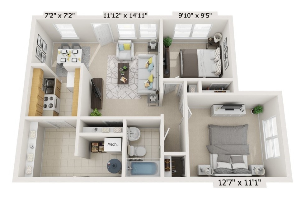 Floor Plan - 2 Bedroom / 1 Bathroom