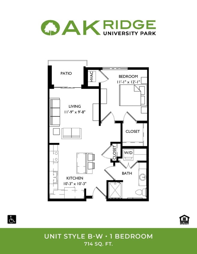 1 Bedroom, 1 Bathroom - B-W