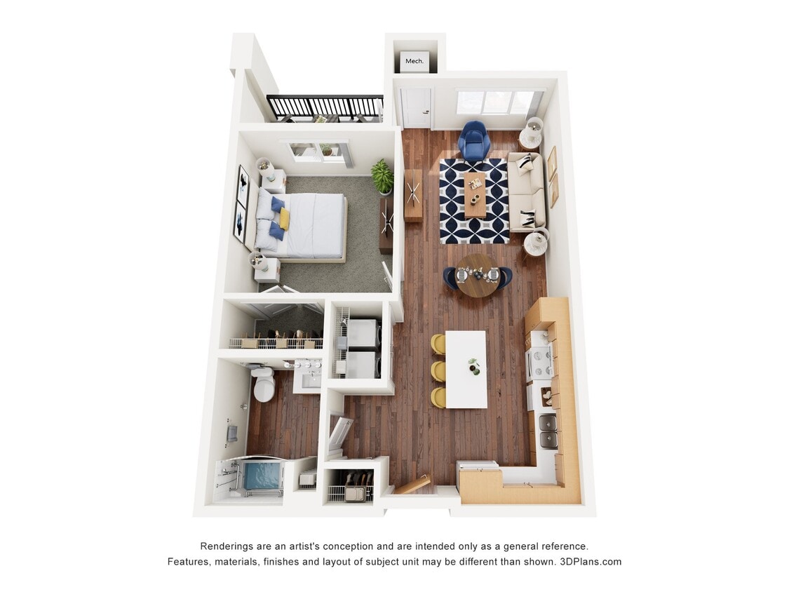Floor Plan - One Bedroom 1BA - 60%