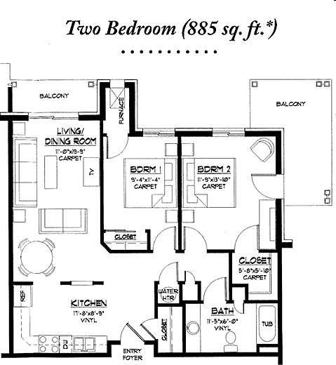 2BR/1BA - Two Bedroom