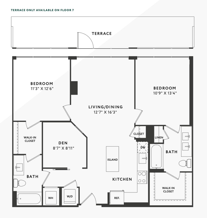 Floor Plan - 2 Bed 2 Bath Den D01