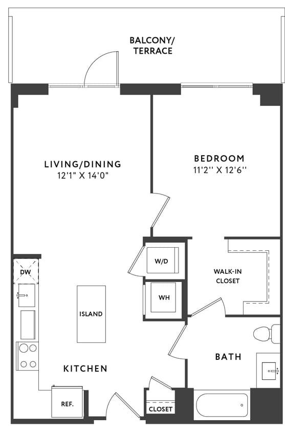 Floor Plan - 1 Bed 1 Bath A19 HC