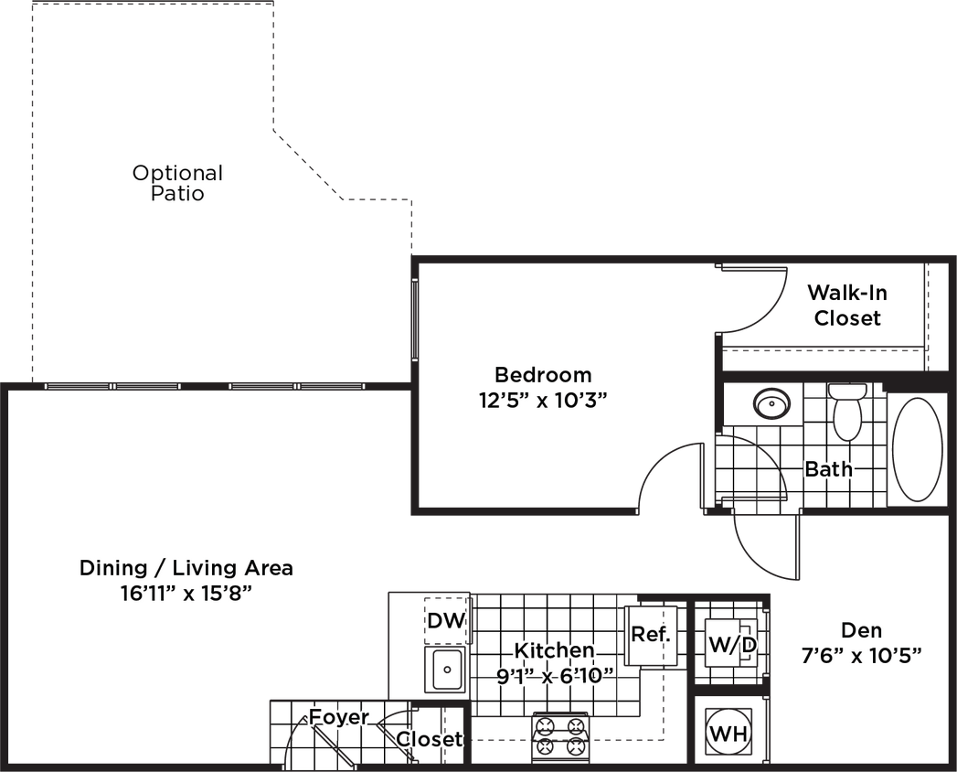 Floor Plan - 1 Bedroom 1 Bath + Den - AD5 Affordable 80%