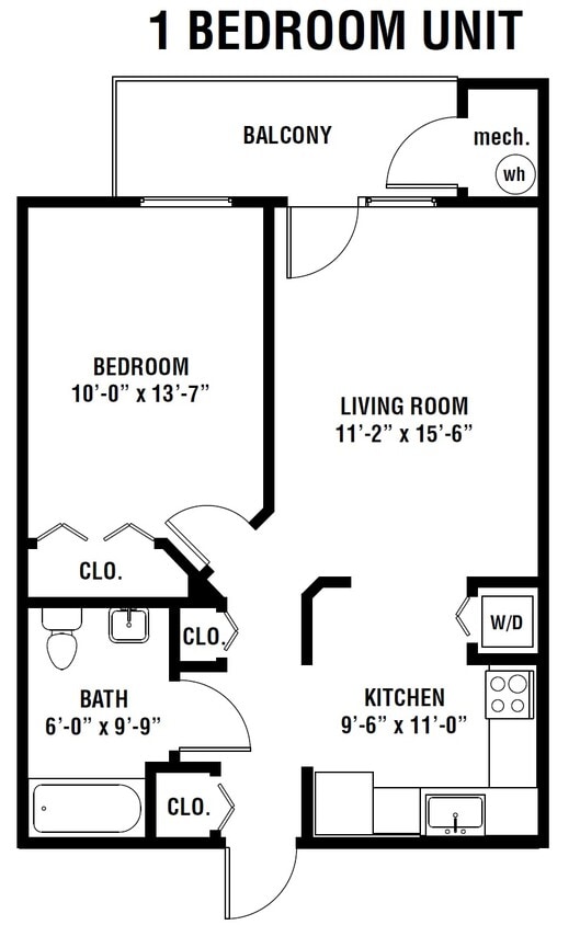 Floor Plan - 1 Bedroom, 1 Bathroom