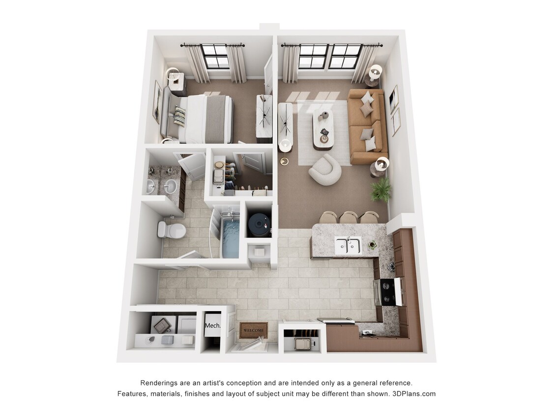 Floor Plan - The Pinnacle (b) - One Bedroom/One Bath