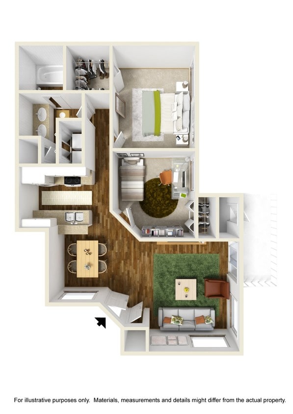 2x1 998 sqft - Pinta.jpg - B1 The Pinta - 2 Bedroom, 1 Bathroom
