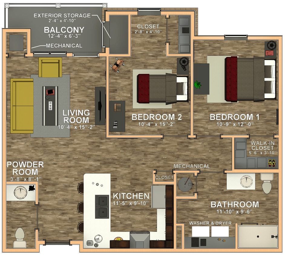 Floor Plan - 2 Bed 1.5 Bath
