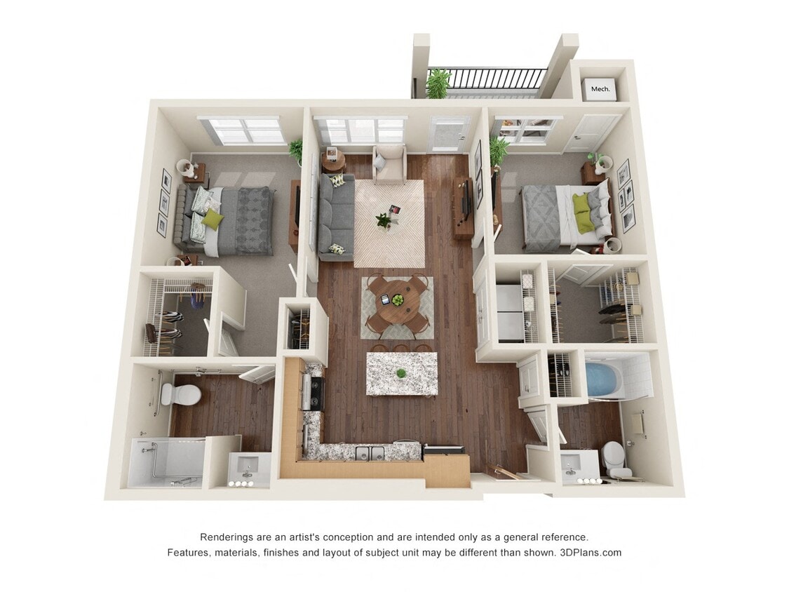 Floor Plan - Two Bedroom E (Wheelchair Accessible) - 60%