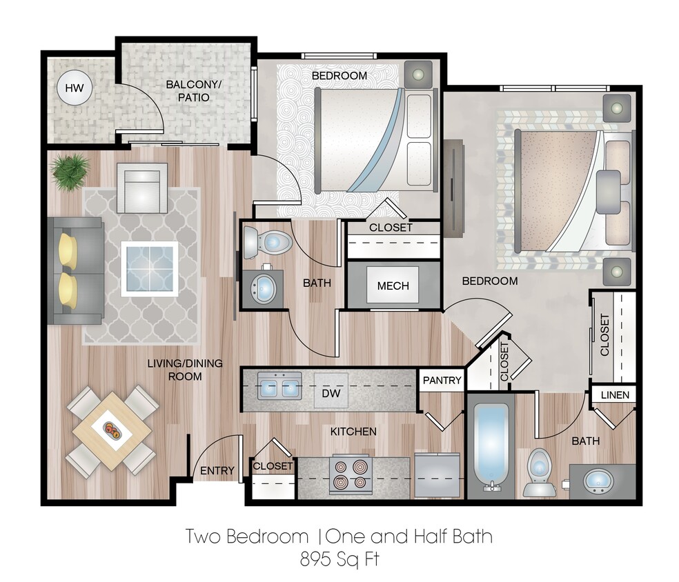 Floor Plan - Two Bedroom One and Half Bath