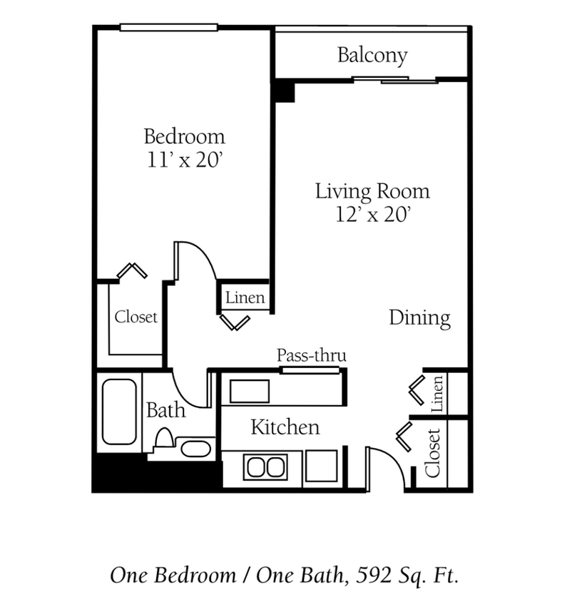 Floor Plan - 1 Bed, 1 Bath B