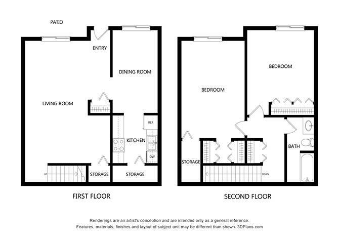 Floor Plan - Two Bedroom Townhome