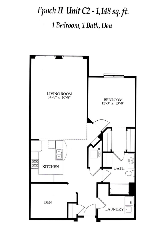 Floor Plan - Epoch North 1Bed 1 Bath + Den C2