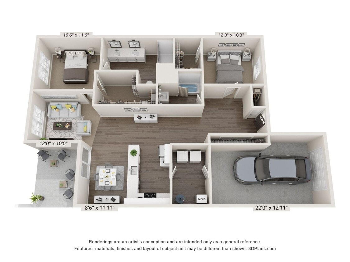 Floor Plan - 2 Bedroom 2 Bath Patio Home – 1234