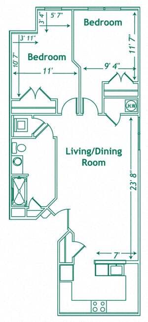 Floor Plan - 2 Bedroom, 1 Bath
