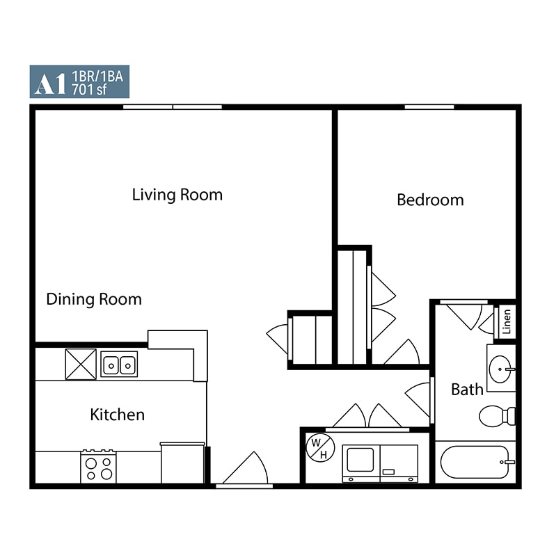 Floor Plan - 1BR 1BA Garden 60%