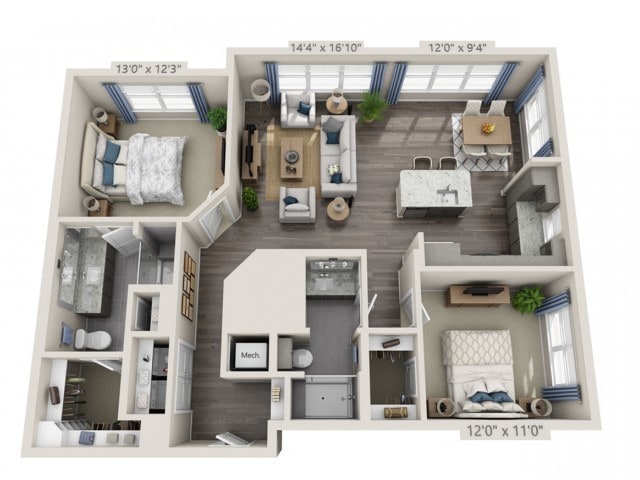 Floor plans are artist’s rendering. All dimensions are approximate. Actual product and specifications may vary in dimension or detail. Not all features are available in every apartment. Prices and availability are subject to change. - B2E
