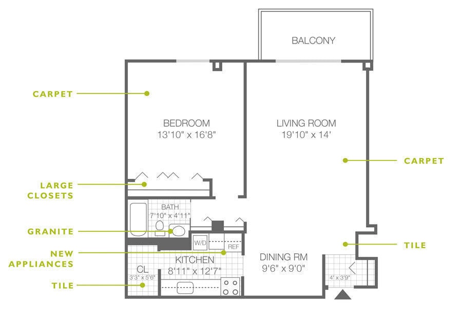 Floor Plan - 1 Bed | 1 Bath
