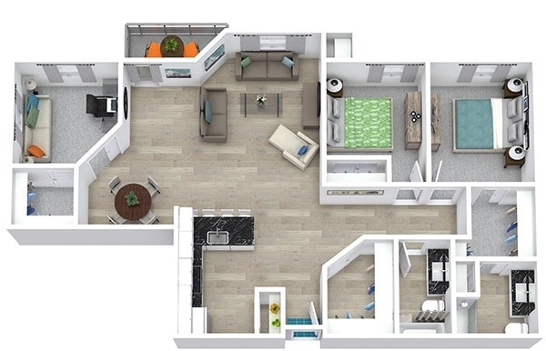 Floor Plan - 2 Bedroom 2 Bath + Den