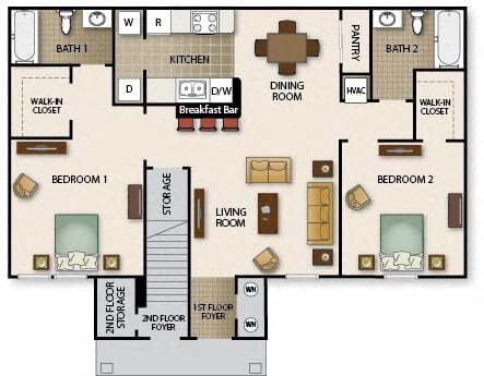 Floor Plan - Two Bedroom Two Bath (b)