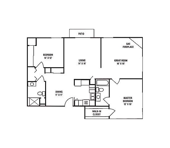 Floor Plan - F1 - 2 Bedroom, 2 Bath with Greatroom and Firep...