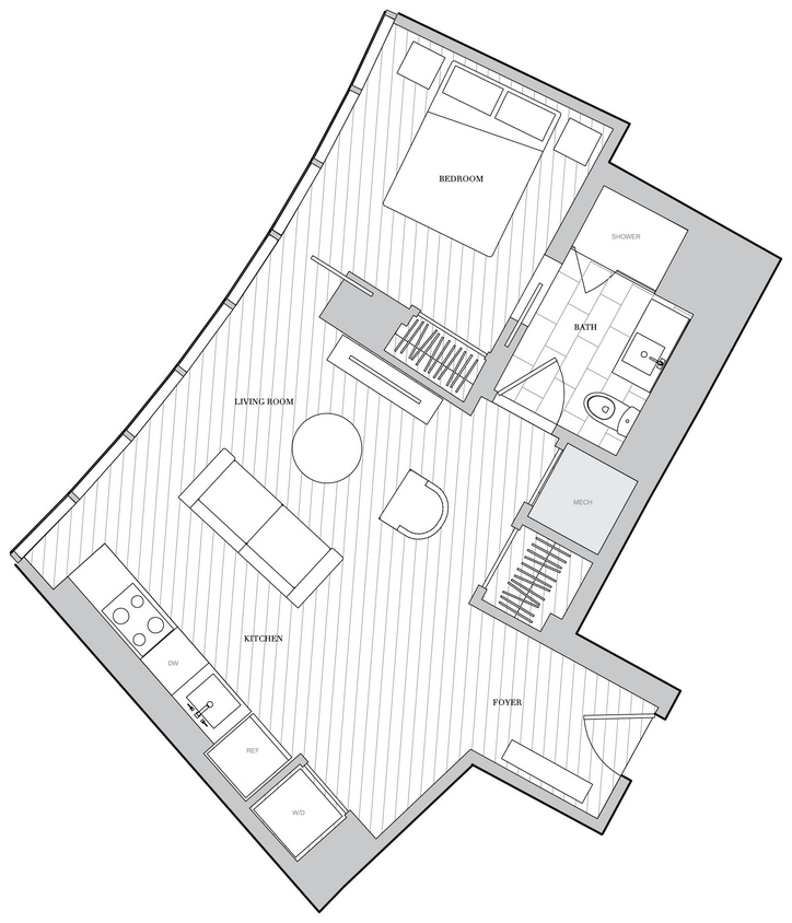 Floor Plan - 1 Bed 1 Bath B1C