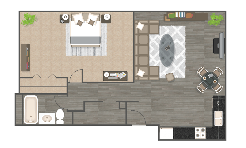Floor Plan - One Bedroom One Bath - The Cumberland