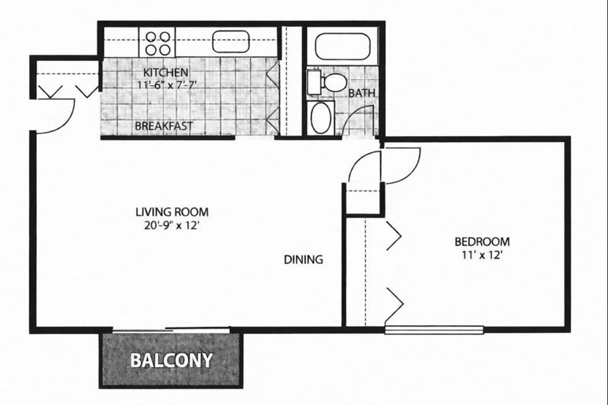 Floor Plan - 1 Bed 1 Bath Garden A