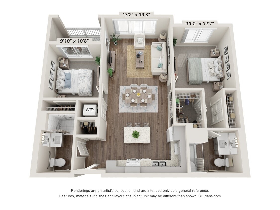 Floor Plan - Two Bedroom B1 (Wheelchair Accessible)