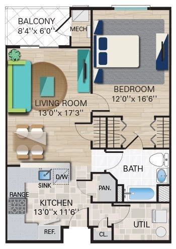 Floor Plan - 1 Bed 1 Bath Deluxe