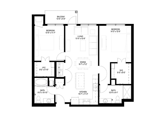 Floor Plan - Two Bedroom - D (Balcony)