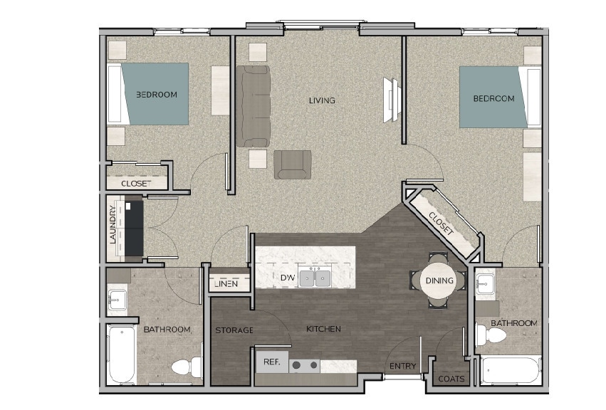 Clock Tower Senior 2x2 942 sf - 2 Bedroom
