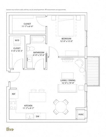 Floor Plan - 1 Bed 1 Bath Olive