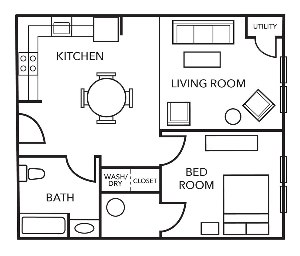 Floor Plan - 1 Bedroom/1 Bath Renovated