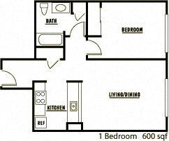 Floor Plan - 1 Bedroom - 60% AMI