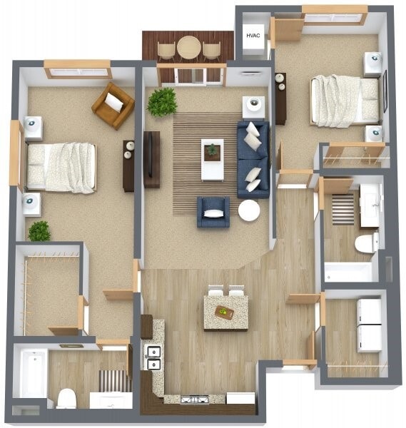 2 Bed 2 Bath C - 2 Bed - 2 Bath End